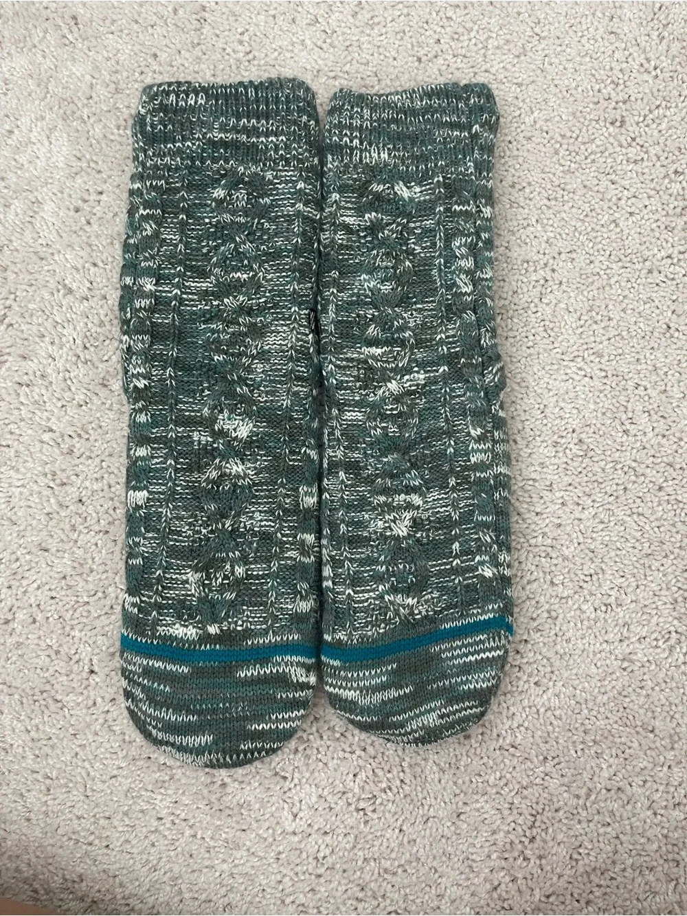 Stance Marled Green and White Knit Crew Socks with Teal Accent